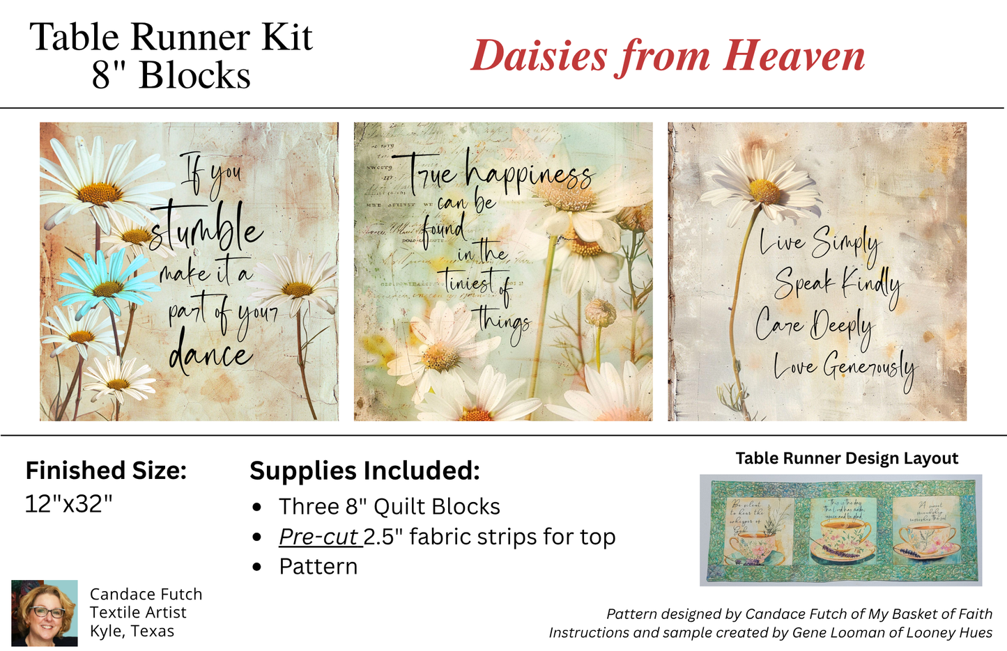 Table Runner TOP ONLY Kit - Daisies from Heaven