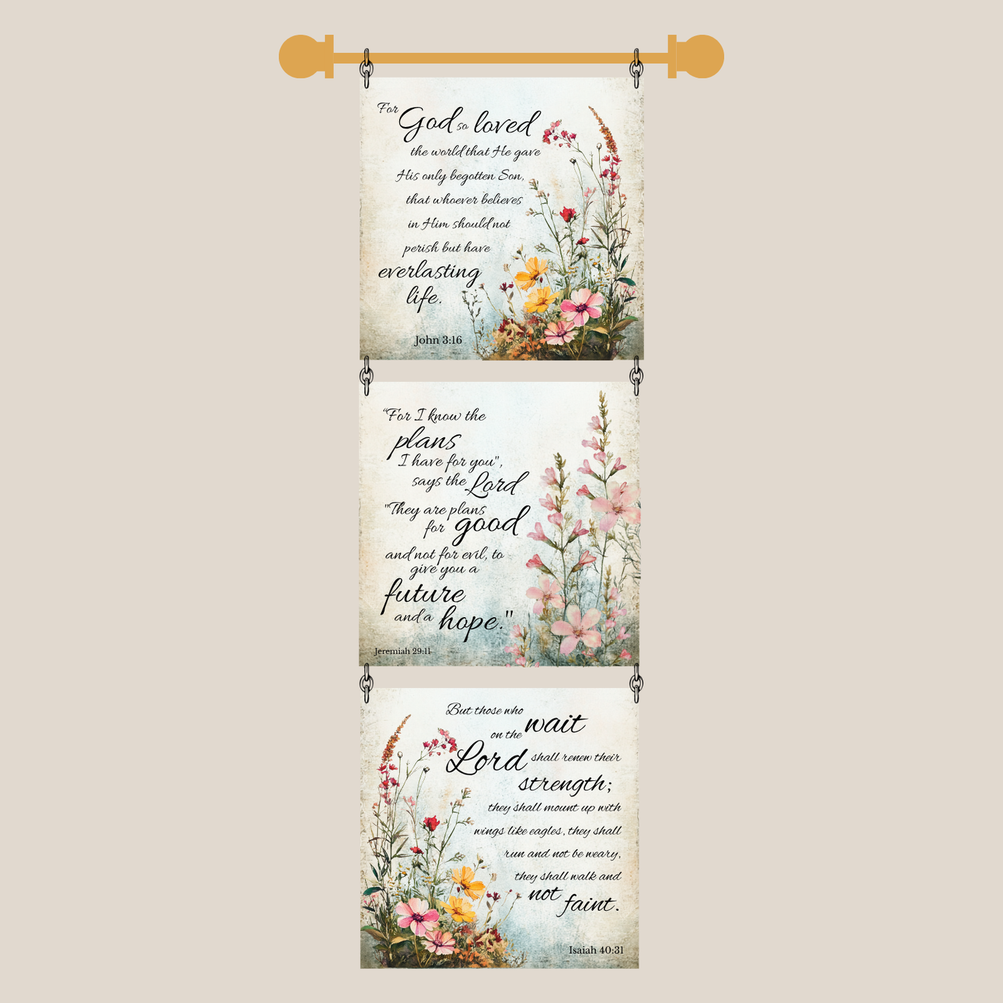 3 Set 4" Quilt Block Wall Hanging with Dowel - God's Flowers in Bloom Kit