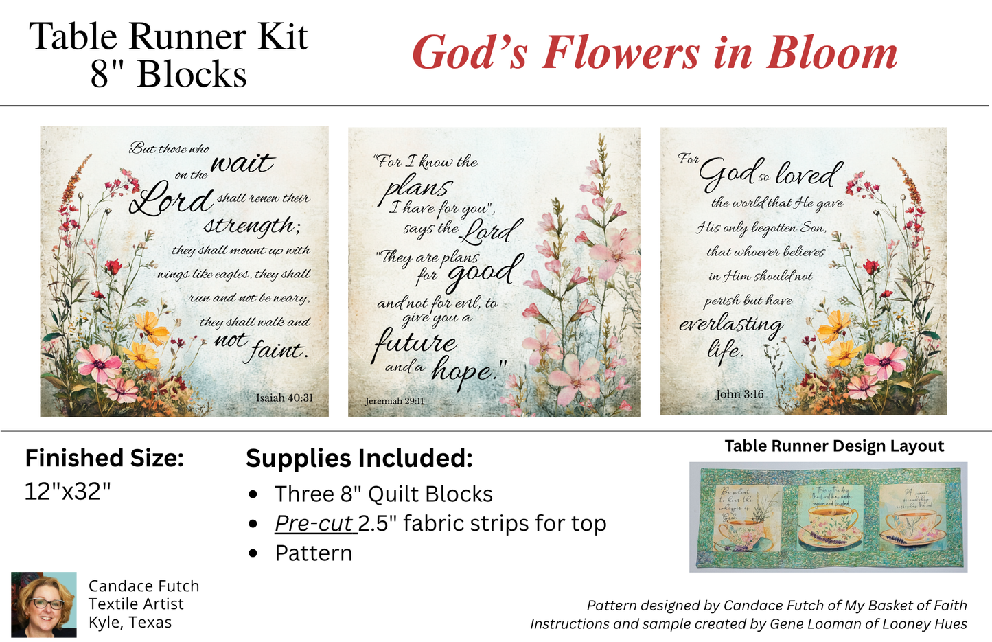 Table Runner TOP ONLY Kit - God's Flowers in Bloom