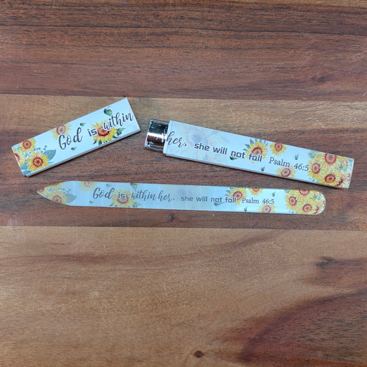 Glass Nail File - God is within her, she will not fall