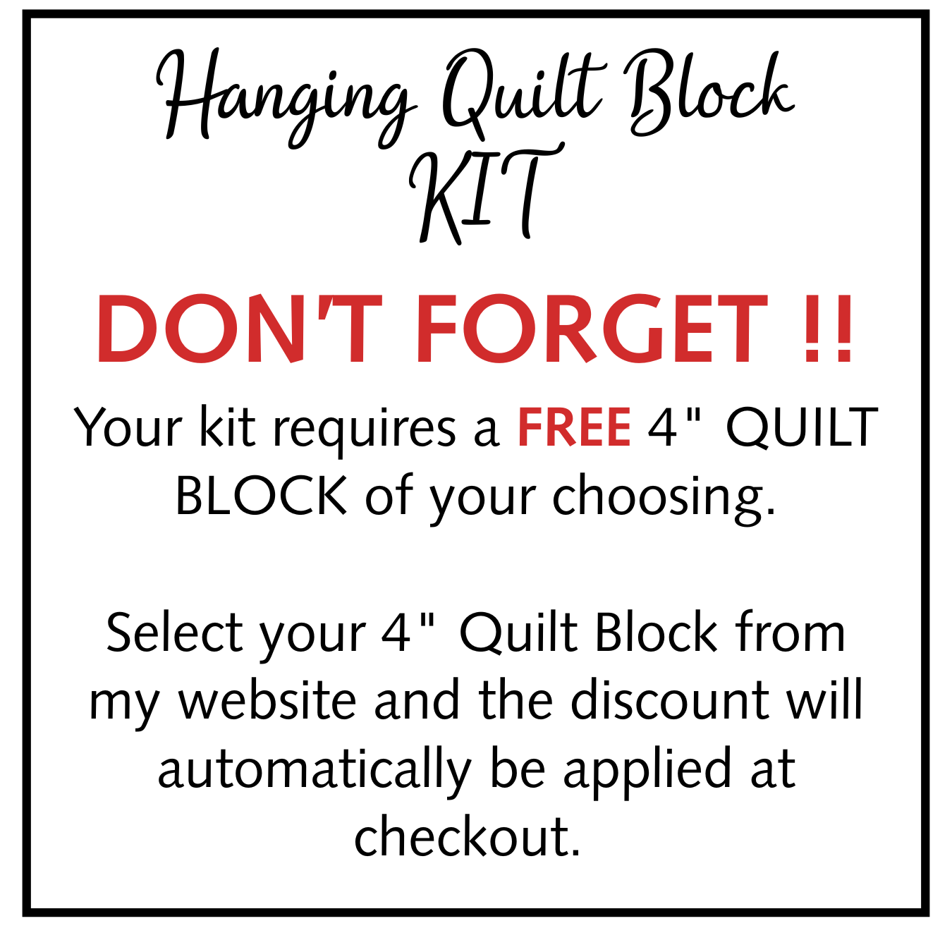 4” Quilt Block Hanging Kit - Customizable Select your design!