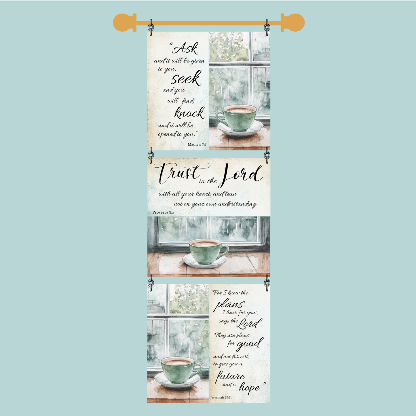 3 Set 4" Quilt Block Wall Hanging with Dowel - Morning Coffee with the Lord Kit