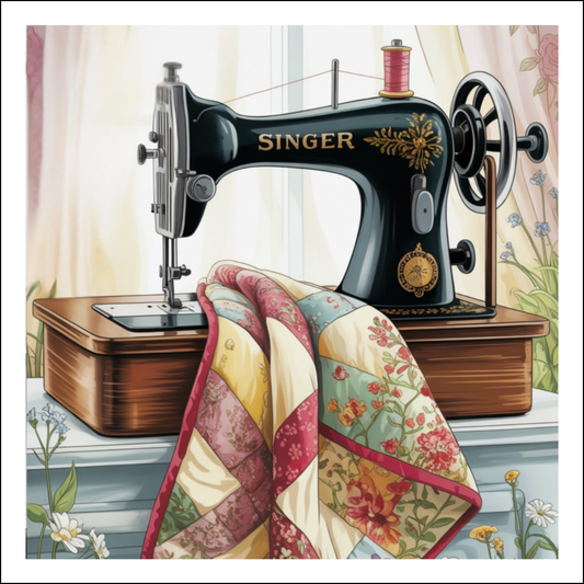 Singer Machine with Quilt- Quilt Blocks