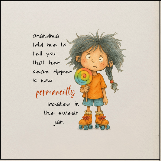 Quilter's Humor - Grandma told me to tell you that her seam ripper is now permanently located in the swear jar - Quilt Blocks