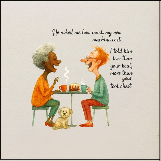 Quilter's Humor - He asked me how much my new machine cost - Quilt Blocks