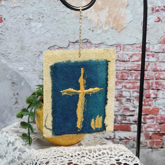 Silk Noil Cross Ornament - 2