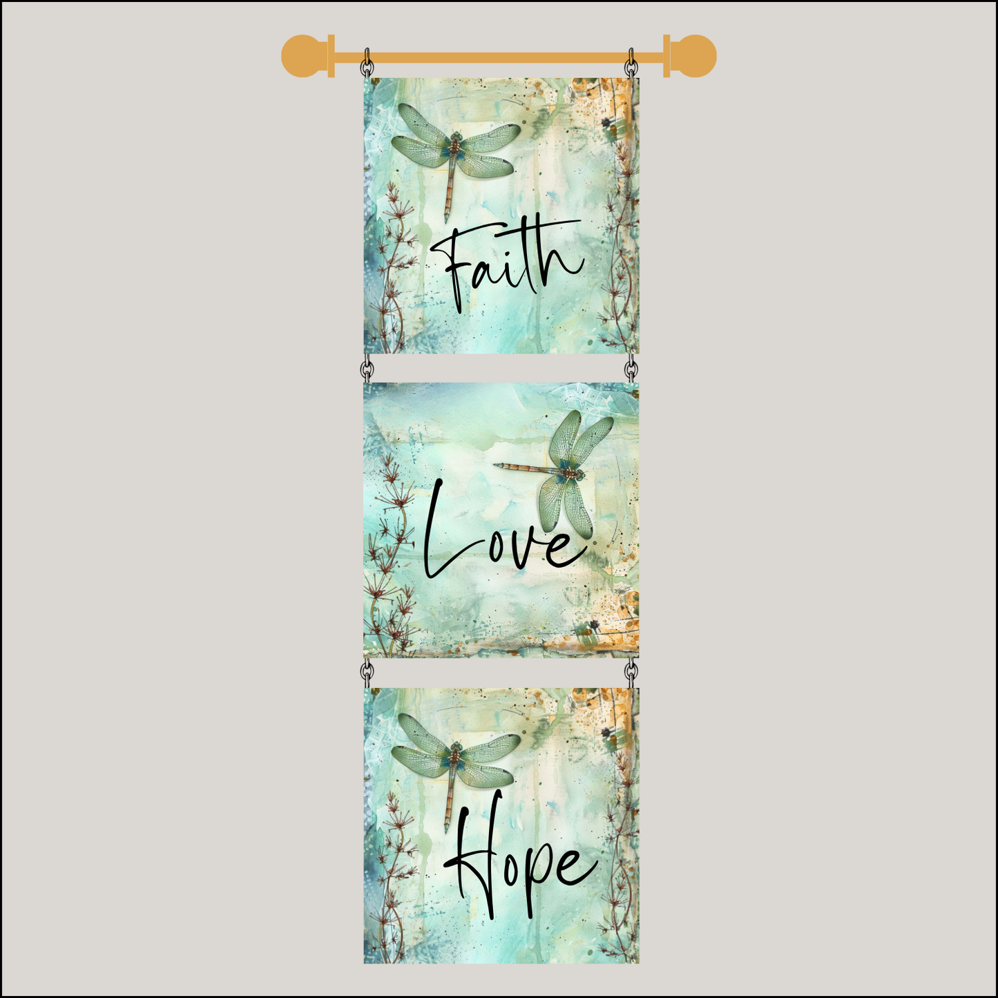 3 Set 4" Quilt Block Wall Hanging with Dowel - The Dragonfly Speaks Kit