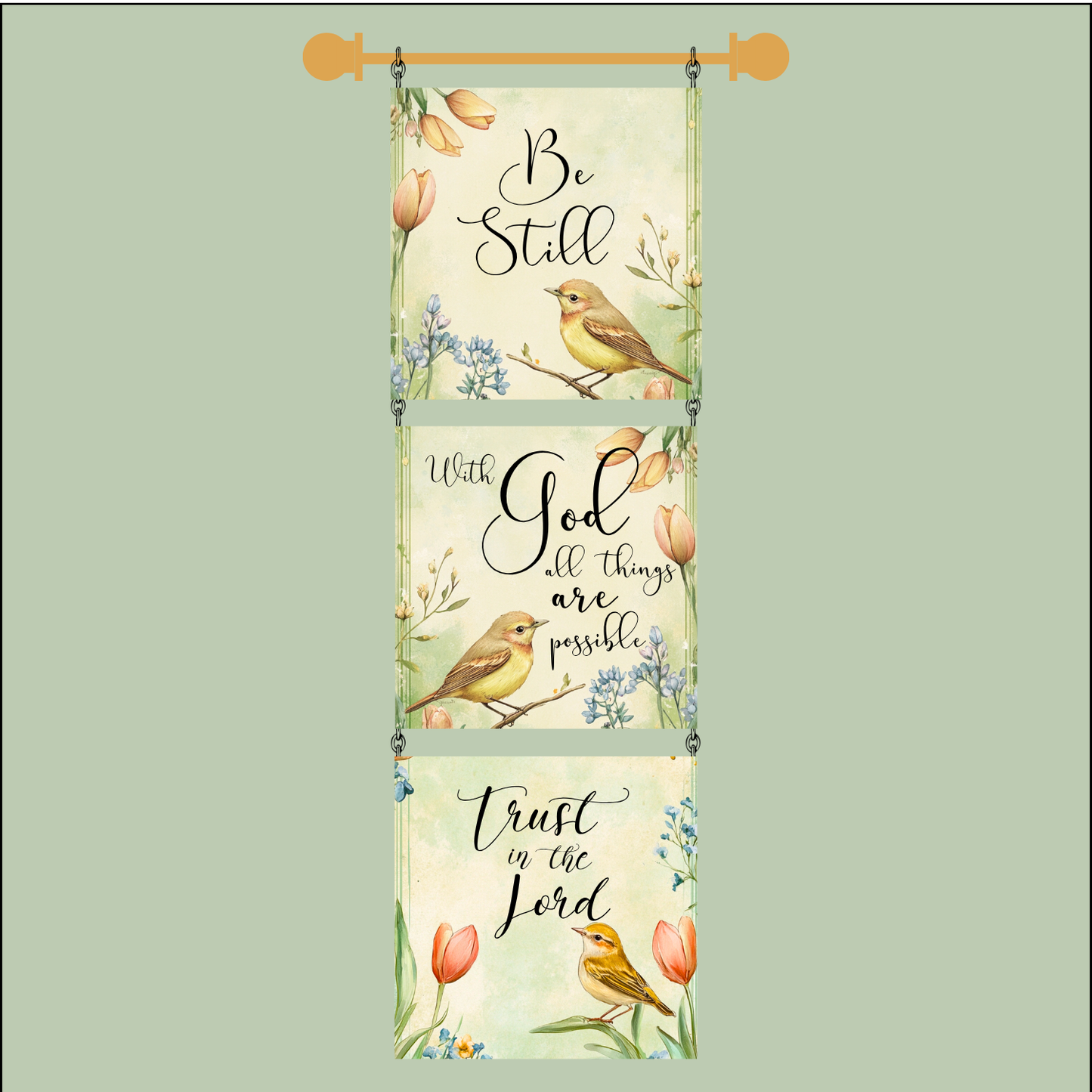 3 Set 4" Quilt Block Wall Hanging with Dowel - The Lord's Songbirds Kit