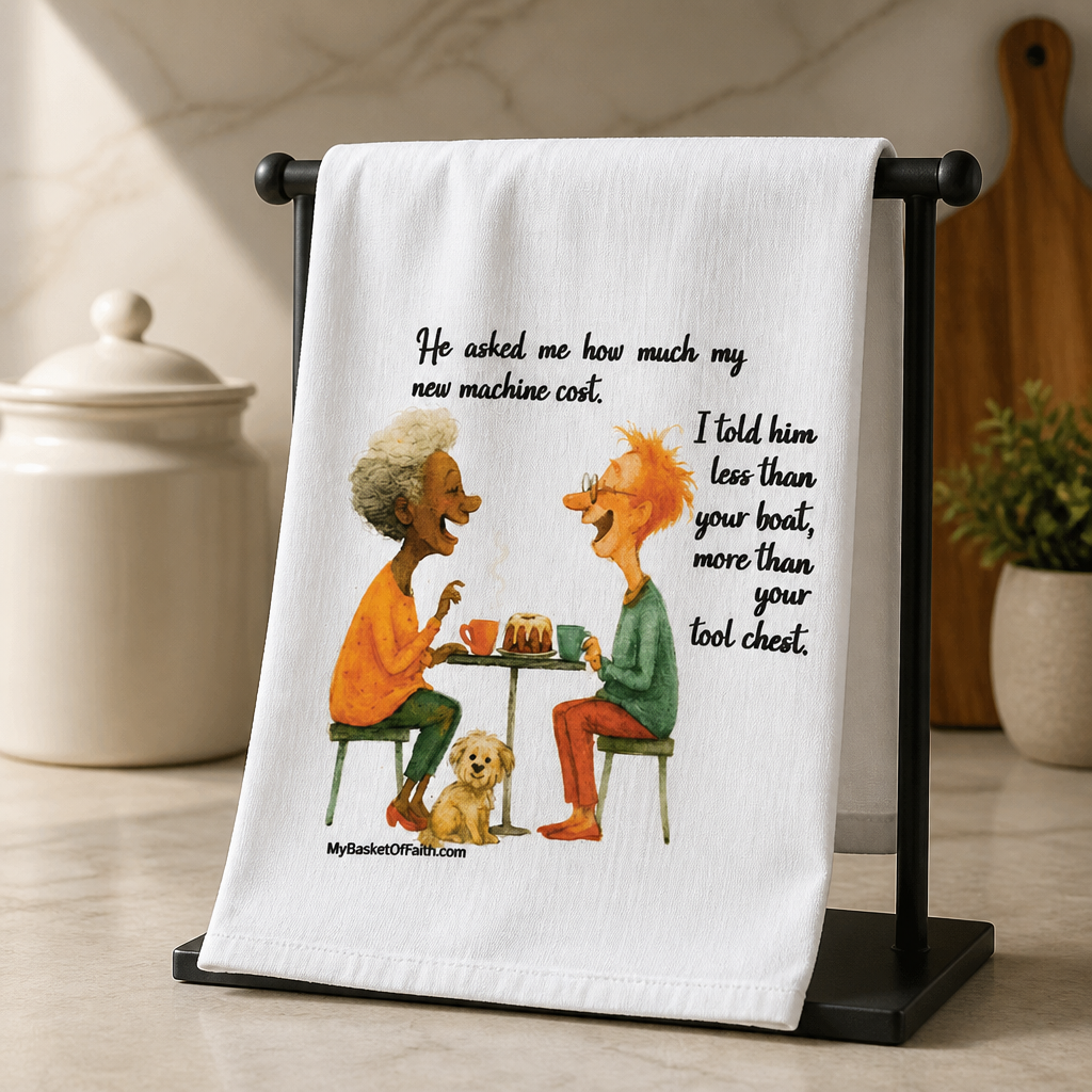 Tea Towel - He asked me how much my new machine cost